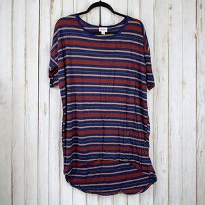 Lularoe Irma Half Sleeve Tunic Hi Low Polyester Blend Sz S Red White Blue Stripe